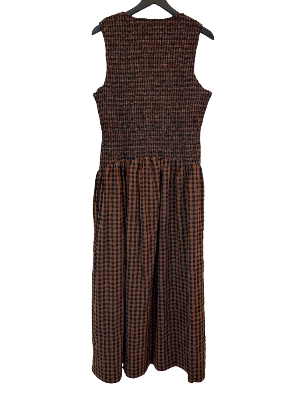 New ASOS Black and Brown Gingham Crinkle Scoop Neck Maxi Dress - Picture 4 of 5